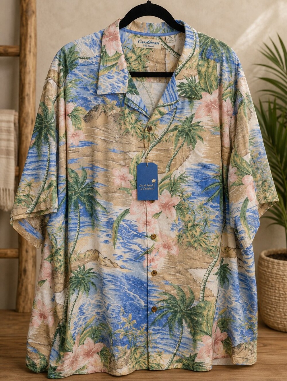 Caribbean Silk Blend 3XB Tropical Hawaiian Shirt Short Sleeve Camp Button Up NWT